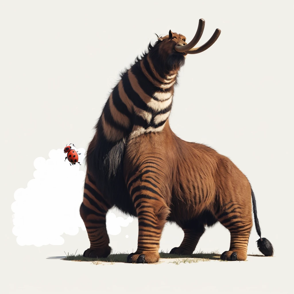 Big Animals, (tall), mammoth mixed with Ladybug, has red stripes on its body, Grassroots, no background, (has beard), ((no eyes))