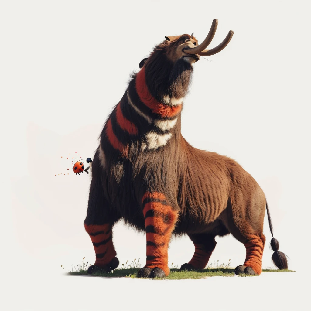 Big Animals, (tall), mammoth mixed with Ladybug, has red stripes on its body, Grassroots, no background, (has beard), ((no eyes))