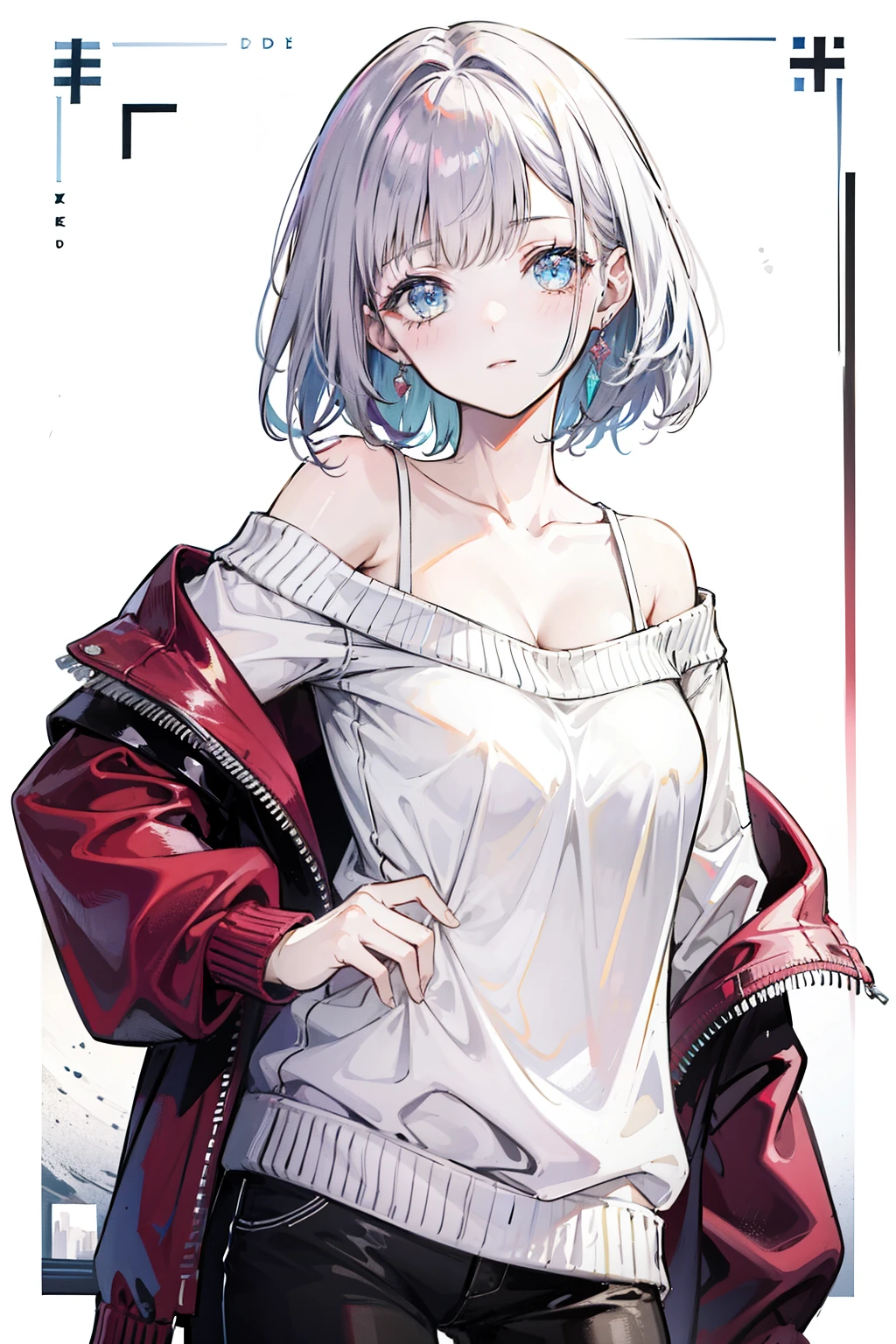 ((best quality)), ((masterpiece)), (detailed), 1 Girl, Off-shoulder sweater,