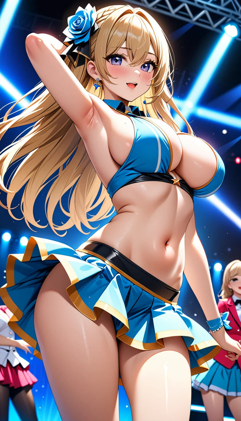 (Masterpiece、Highest quality、Very detailed、4K)、One Woman、、Idol、Big Breasts、navel、Sideboob、skirt、Panties、Thighs、Beautiful armpits