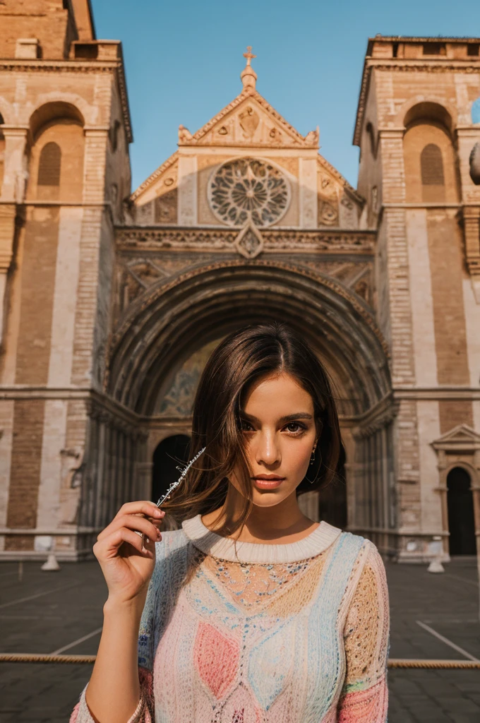 (((colourful atmosphere))),a hyper realistic ultra detailed photograph of a beautiful girl as a female on Piazza dei Miracoli,navel,((Piazza dei Miracoli background)),gold, nude, detailed symmetric beautiful hazel eyes, detailed gorgeous face, polaroid style vintage photograph, trending on cg society, bauhaus, bulgari, official valentino editorial, moonlight, medium symmetry, neoprene, behance contest winner, portrait featured on unsplash, stylized digital art, smooth, ultra high definition, 8k, unreal engine 5, ultra sharp focus, award-winning photograph, Canon EOS 5D Mark IV DSLR, f/8, ISO 100, 1/250 second, TanvirTamim, trending on artstation, by artgerm, h. r. giger and beksinski, highly detailed, vibrant