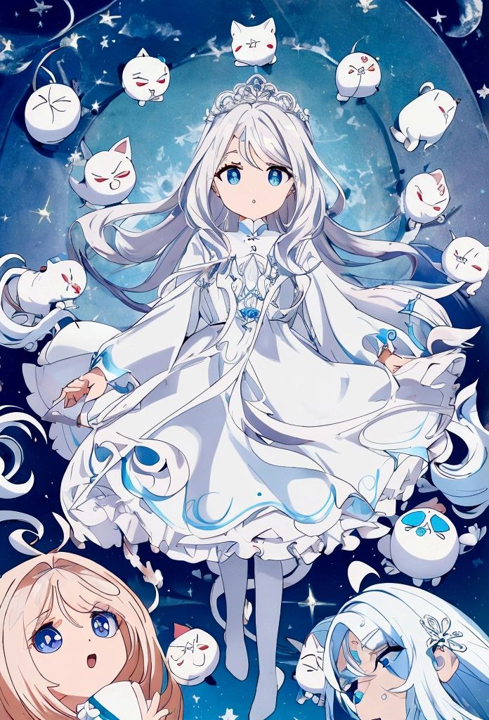 Cabelos loiros claro, cabelo solto,olhos rosa, corada,bikine listrado azul e branco, garota game, neko,senta "W", olhar bobo✌️
