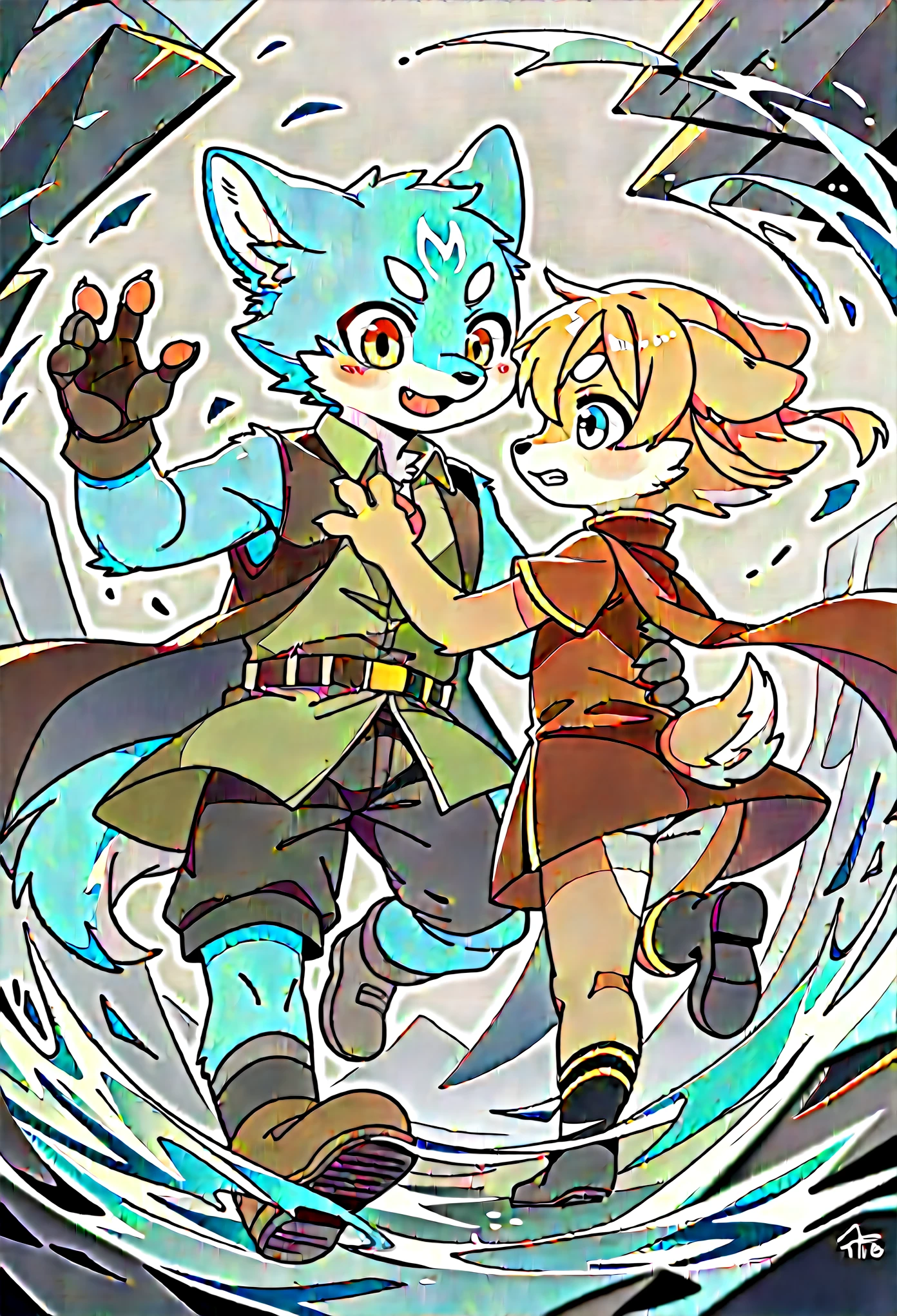movie poster, movie artwork, concept art of love, romance novel cover, highres, top quality, best quality, perfect artwork, absurdres, perfect anatomy(couple, young 1male detective, 1woman in Chinese dress)(furry, kemono, anthro))with some elements of 007, battle,