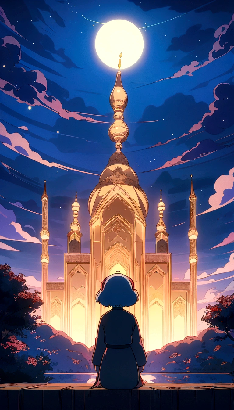 Eid Mubarak, Glass facades in Arab cities, night, Moon shape, cloud, , Anime atmosphere, Lofi Artstyle, Anime Style 4k, Anime Aesthetics, nightcore, Lo-fi feeling, Lofi Art, anime art wallpaper 4k, anime art wallpaper 4k, anime wallpaper 4k, anime wallpaper 4k, An atmosphere of praise