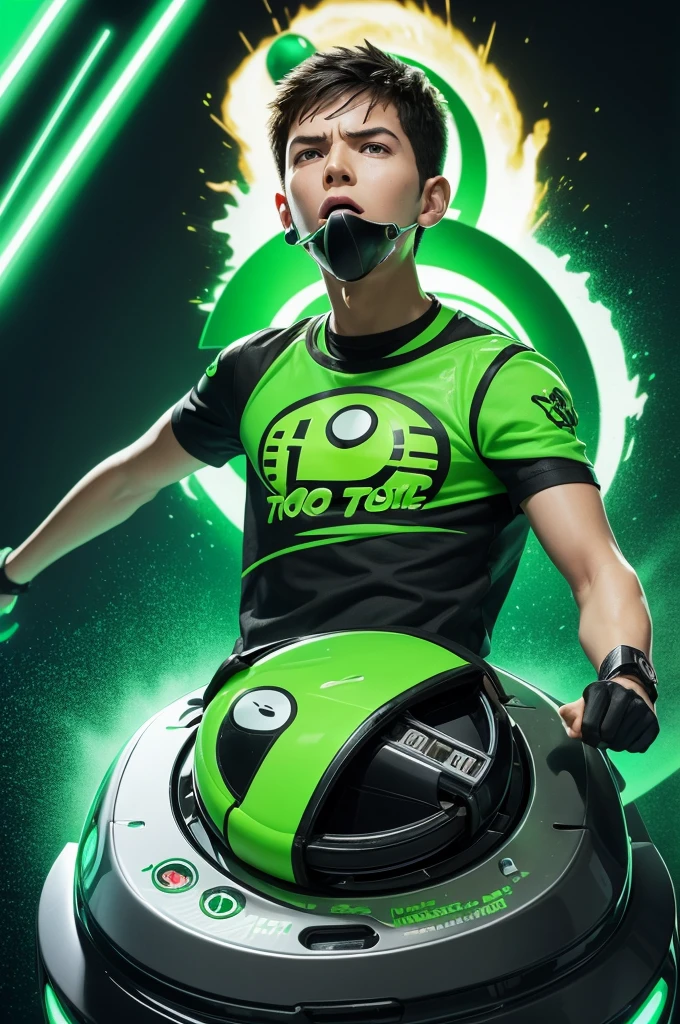 Make Ben 10 turn into a toaster with mouth oil with a caption balloon on top saying oh my god
