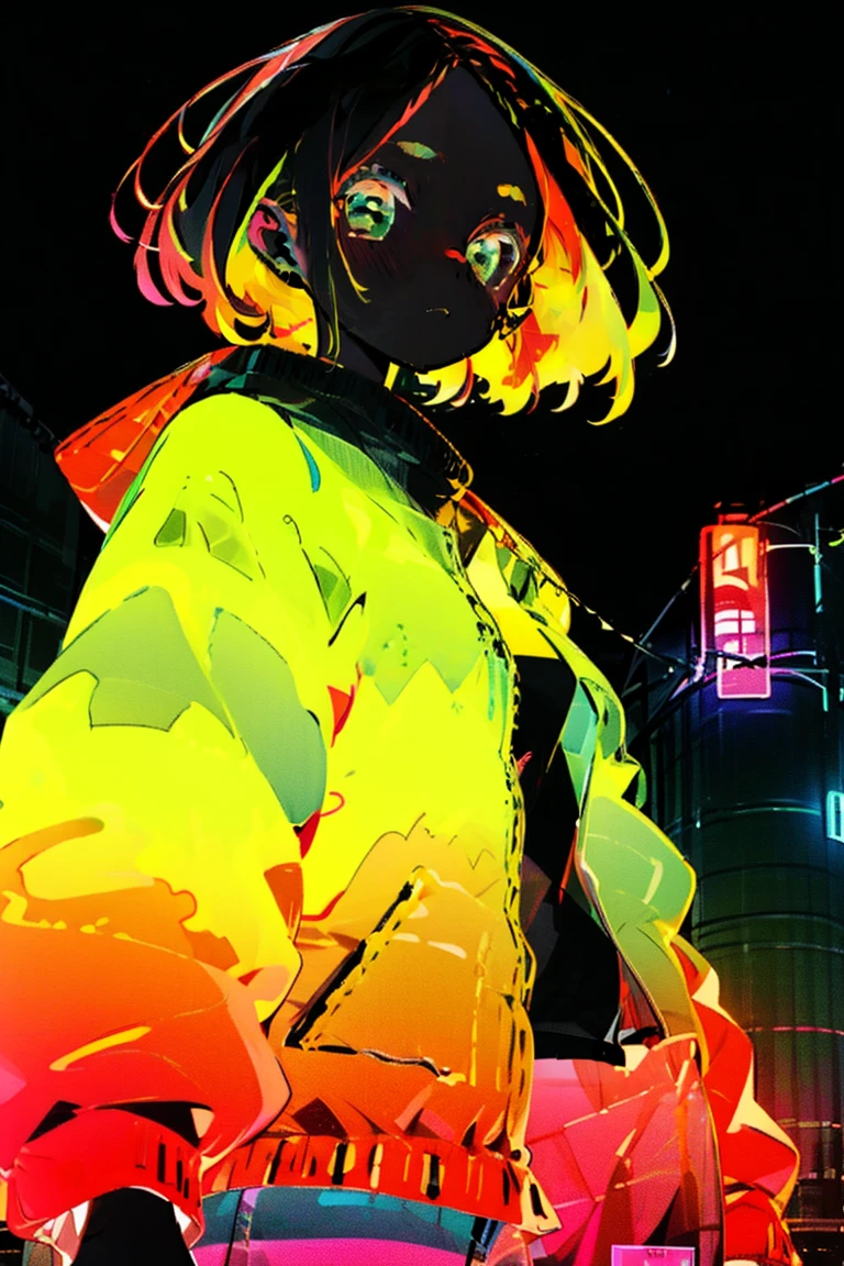 Uma rua de uma cidade a noite com luzes em neon, Detalhadíssimo, capaz de beleza linda, beauty is incomparable,