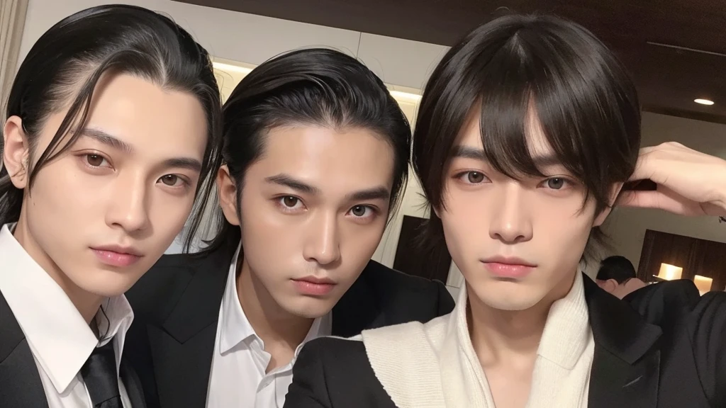 A selfie of a man with long bangs and a man with his hair slicked back。