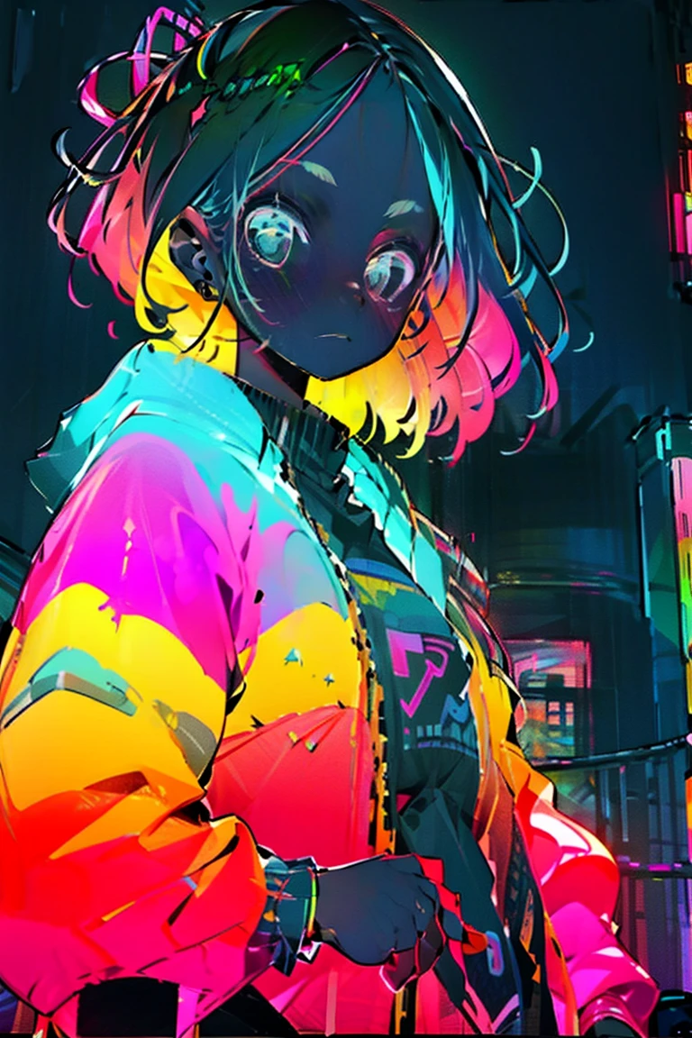 Uma rua de uma cidade a noite com luzes em neon, Detalhadíssimo, capaz de beleza linda, beauty is incomparable,