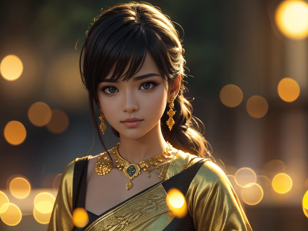 golden bokeh with 3d effect, cinematic, high detail