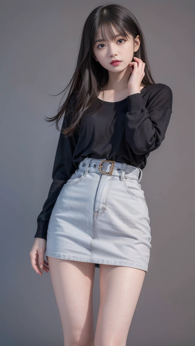 Highest quality,masterpiece,Ultra-high resolution,Original photo,Ultra-high resolution，Beautiful woman, 25 years old, long legs:1.5，high waist，whole body，whole body，Gray background，whole bodyポートレート