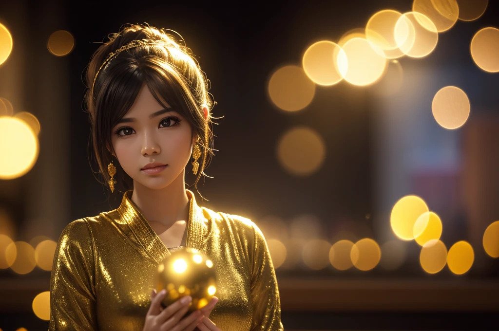 golden bokeh with 3d effect, cinematic, high detail