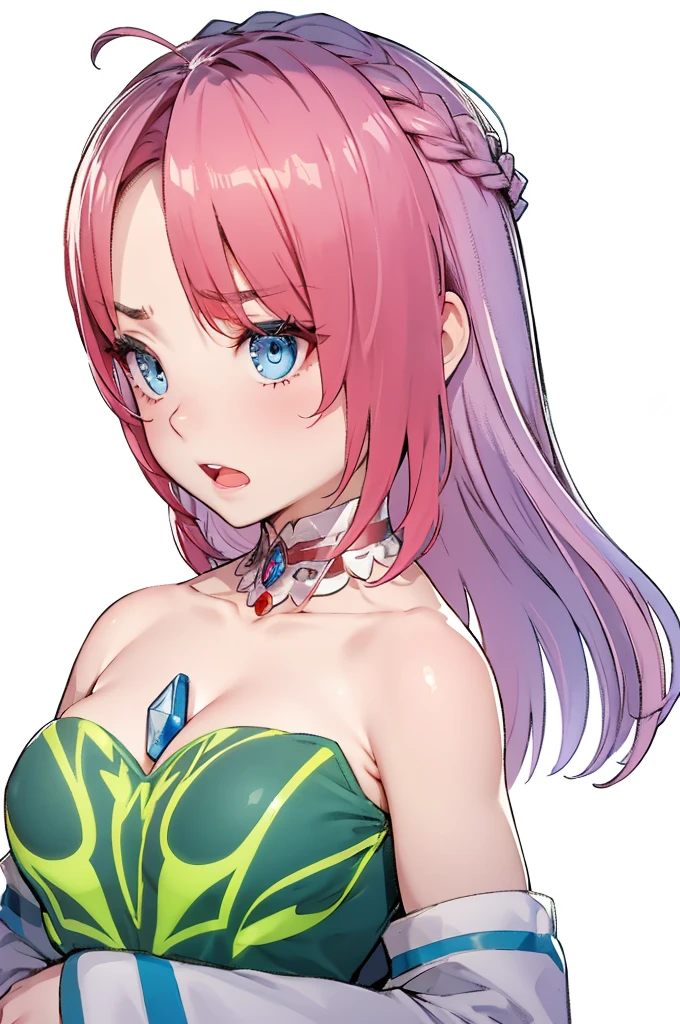 beautiful girl,Get angry,Blue Eyes,Jewelry on the chest,Braid,Cleavage,4k,8k,Highest quality