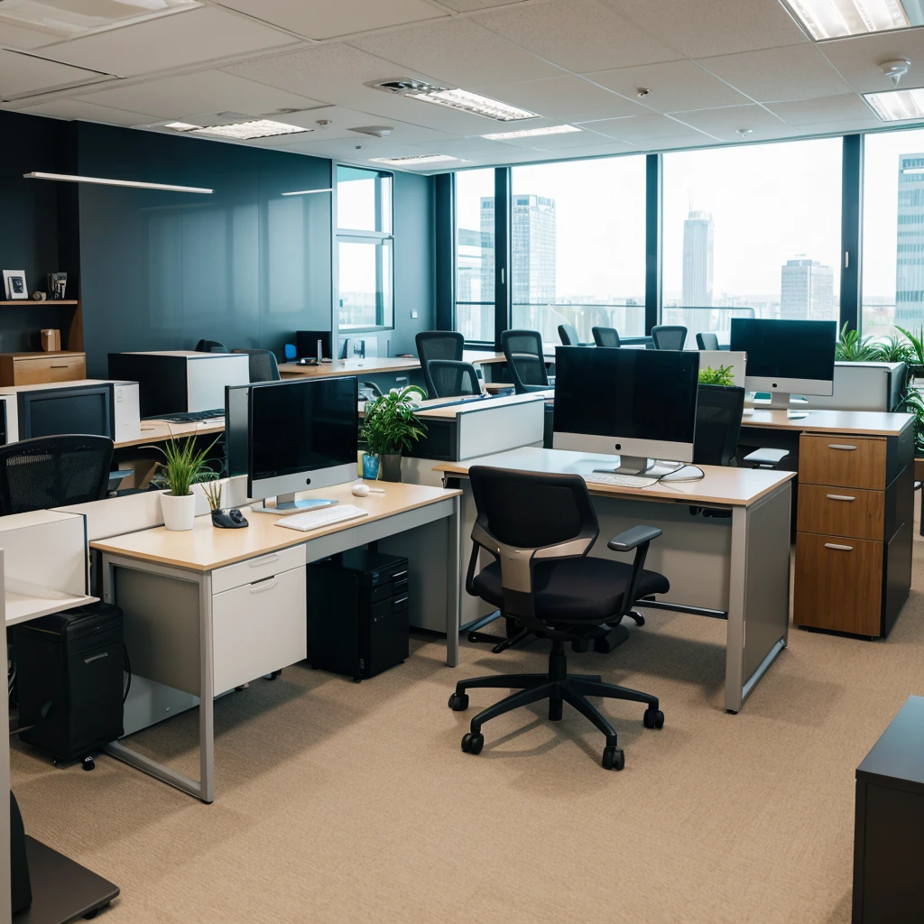 An office with computers behind a youthful style 