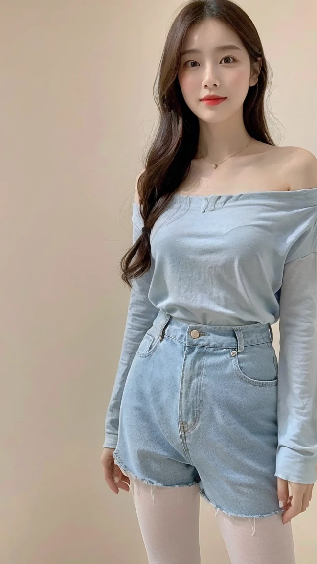 (Top quality, 8K, masterpiece:1.3)), 16K,A beautiful girl,Oval face,Gentle and lovely,sweet smile,((full-body shot:1.5))Standing posture,Look directly into the camera,White, Inner Strength, formal,White pantyhose, long hair,Long hair on shoulders,Clear big eyes,Moisturizing red lips,Sweet,Blue sky白云,Blue sky,permanent
