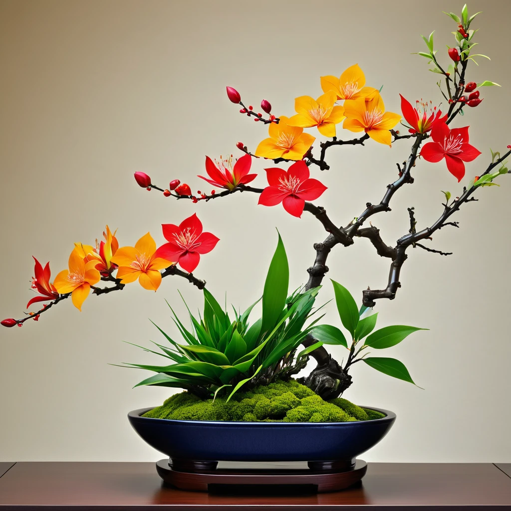 Japanese ikebana, high quality, ultra hd, very vibrant and colored, high resolution
