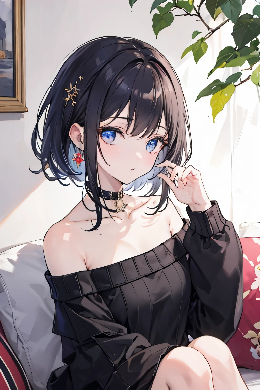 ((best quality)), ((masterpiece)), (detailed), 1 Girl, Off-shoulder sweater,