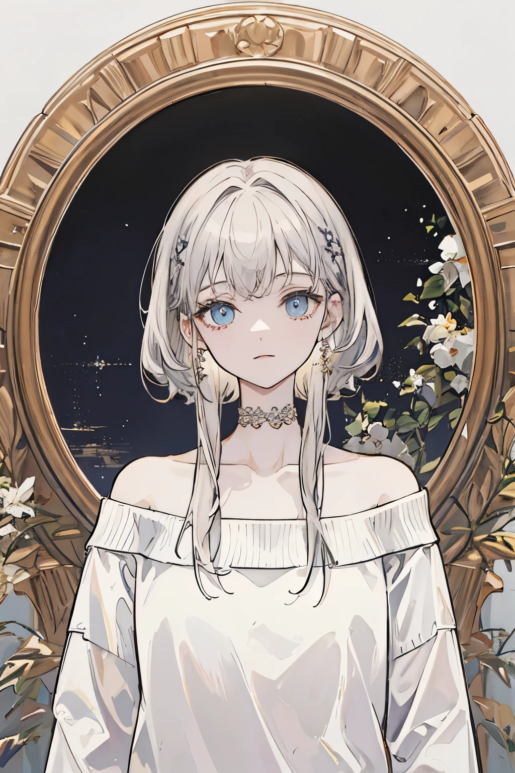 ((best quality)), ((masterpiece)), (detailed), 1 Girl, Off-shoulder sweater,