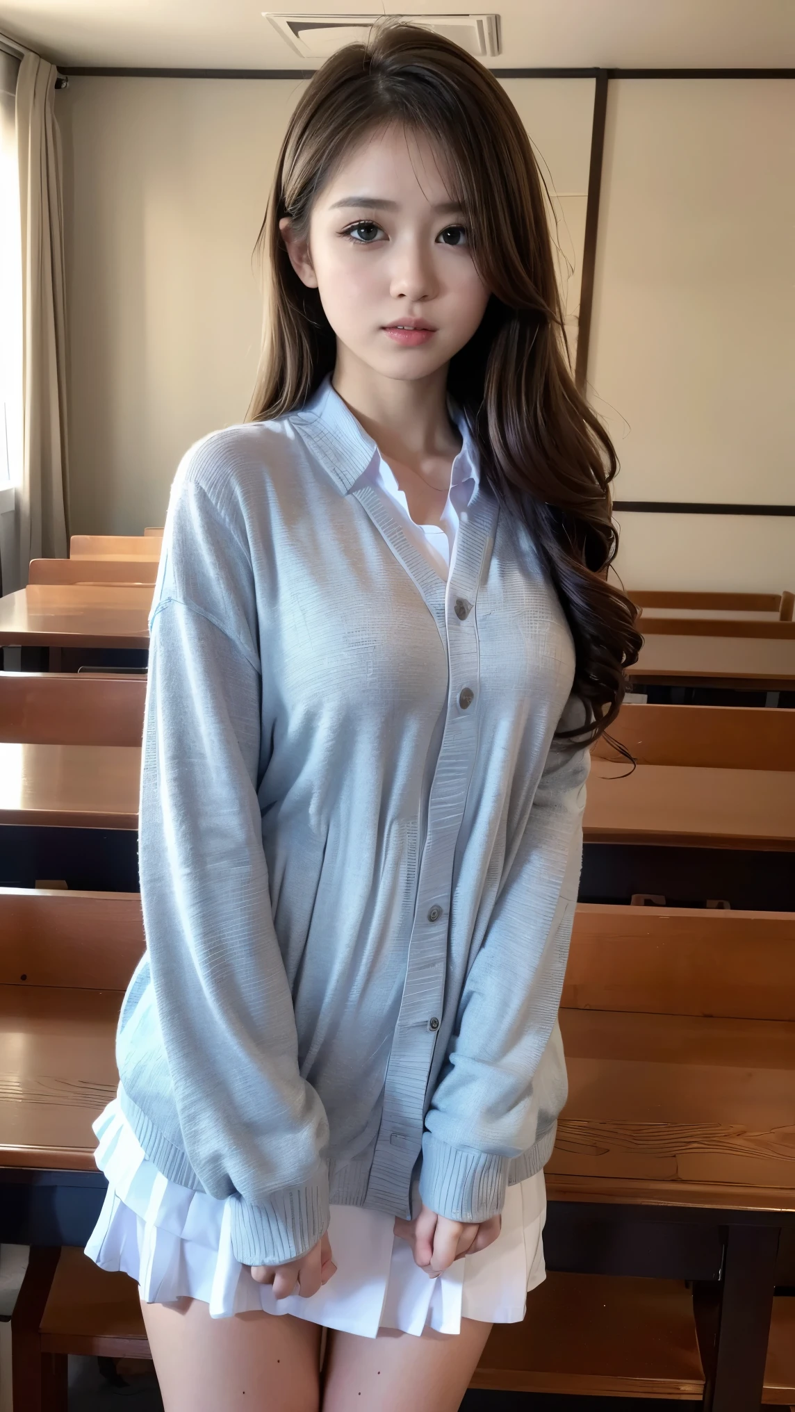 (((Masterpiece，Highest quality，Ultra-high resolution)))，(((極めてdetailed，detailed)))，((Highest quality，8K，16K，))，Japanese，high school girl，Graduation trip，Girls&#39; School，Reader model，Gal，cute，Beauty，sexy，glamorous，uniform，cardigan，blouse(Wearing clothes next to the skin)，mini skirt，Knee-high socks，boots，dusk，youth，Classmates，