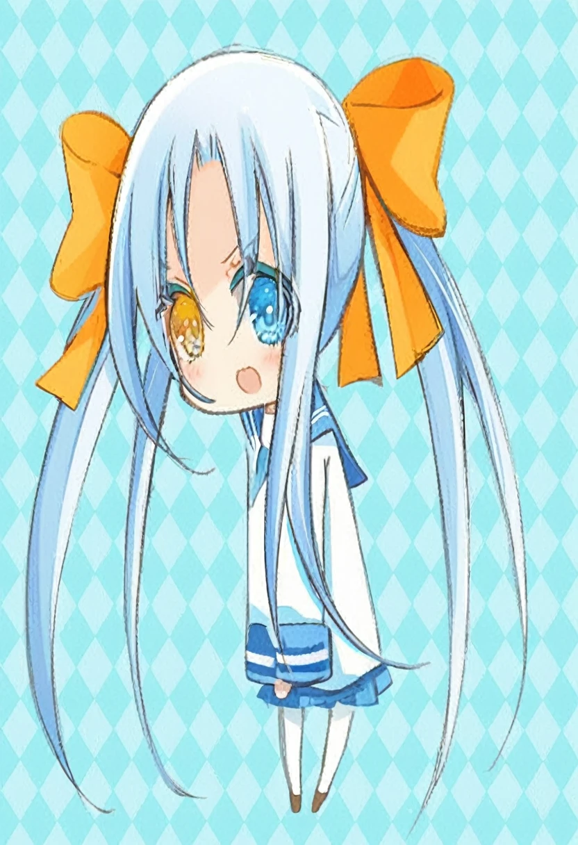 1girl,official art, white background,cowboy shot,blue eyes,twin tail hair,light blue hair,yellow ribbon,sailor suit