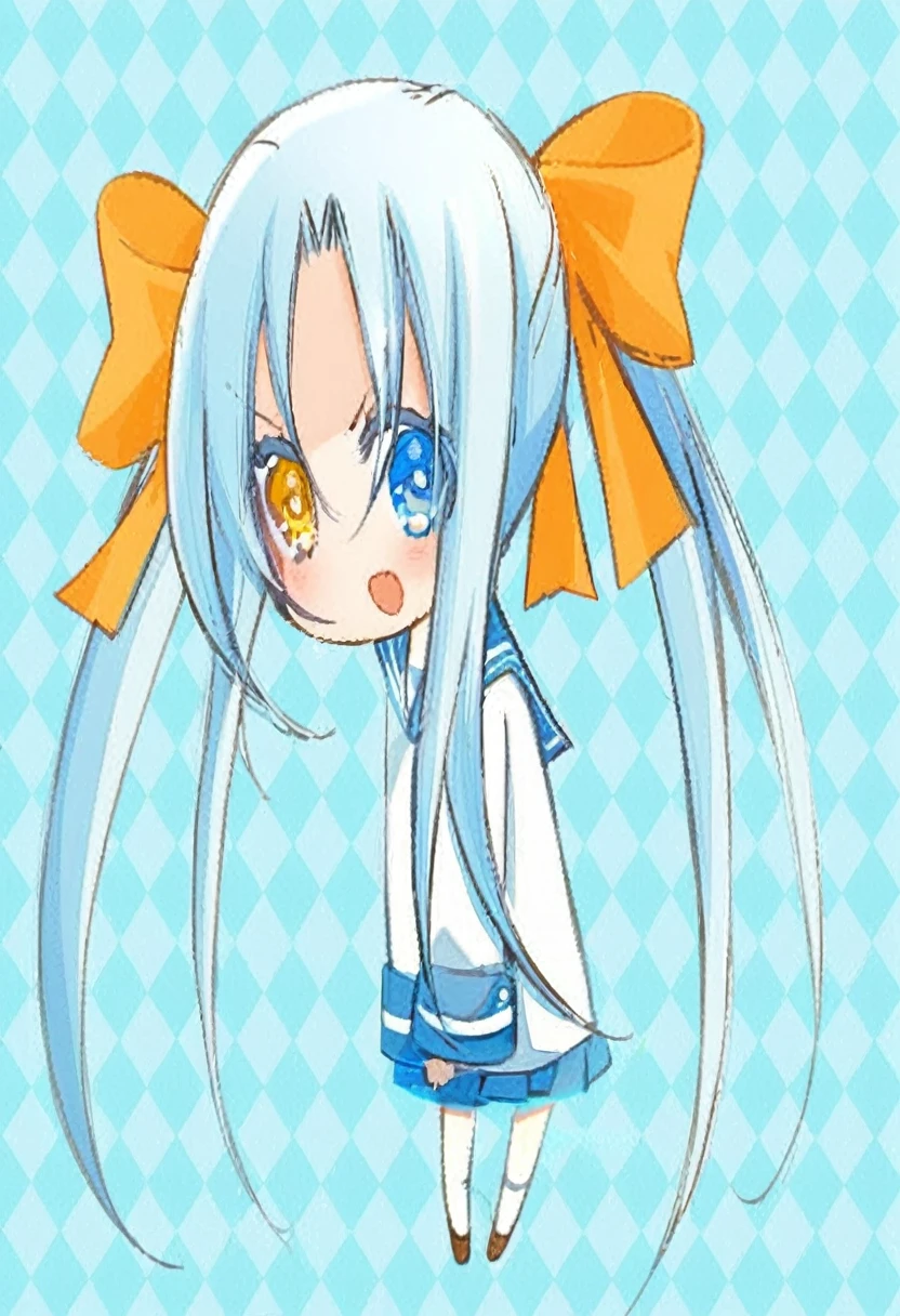 1girl,official art, white background,cowboy shot,blue eyes,twin tail hair,light blue hair,yellow ribbon,sailor suit