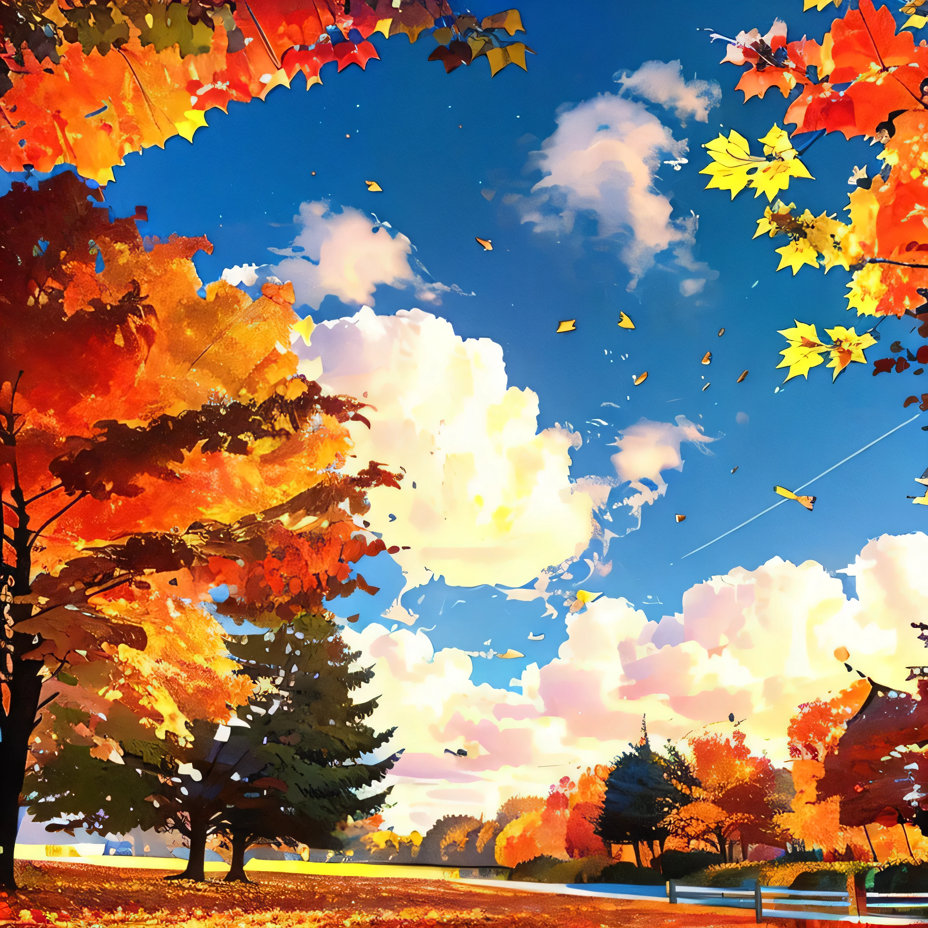 autumn leaves dancing in the sky