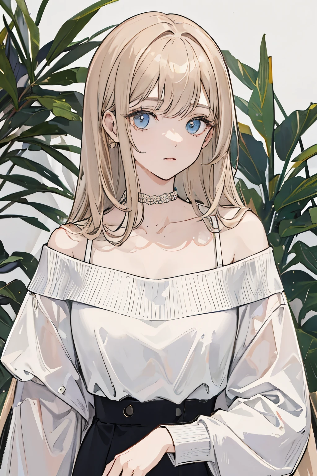 ((best quality)), ((masterpiece)), (detailed), 1 Girl, Off-shoulder sweater, 