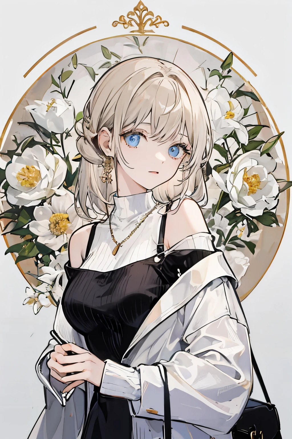 ((best quality)), ((masterpiece)), (detailed), 1 Girl, Off-shoulder sweater,