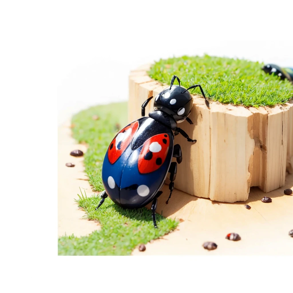 Small Animals, ant mixed with Ladybug, has blue stripes on its body, Grassroots, no background, (has beard), ((no eyes))