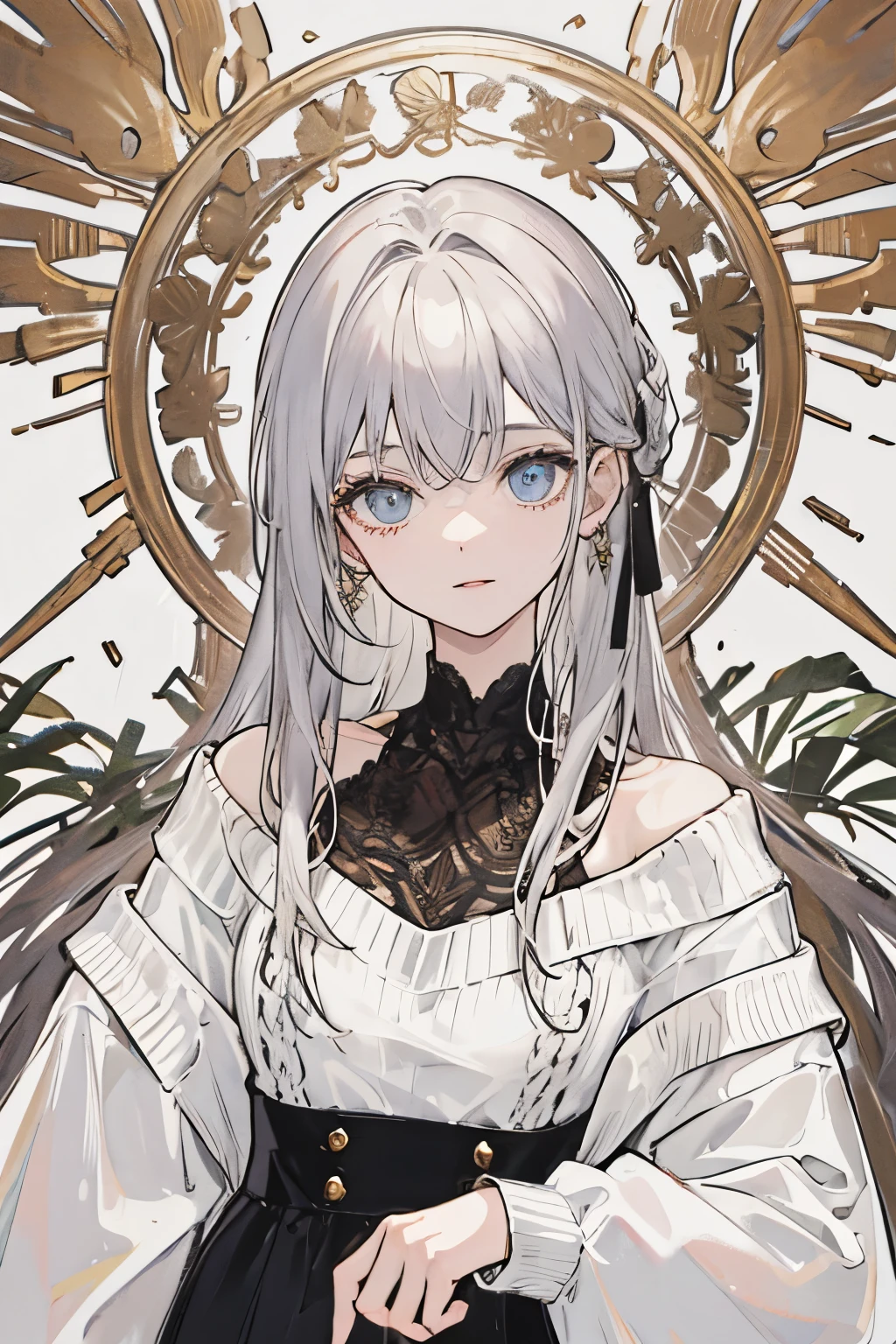 ((best quality)), ((masterpiece)), (detailed), 1 Girl, Off-shoulder sweater, 