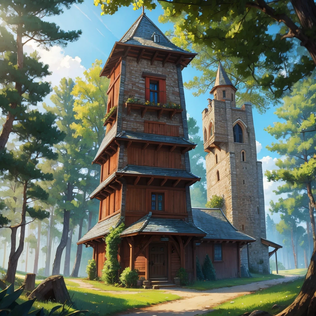 small medieval tower in the forest