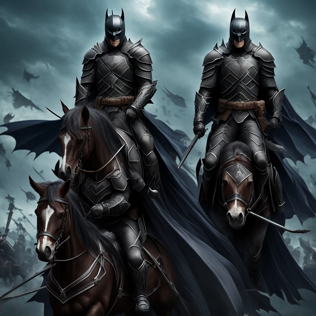 Dark knight on horseback
Background、heaps of corpses