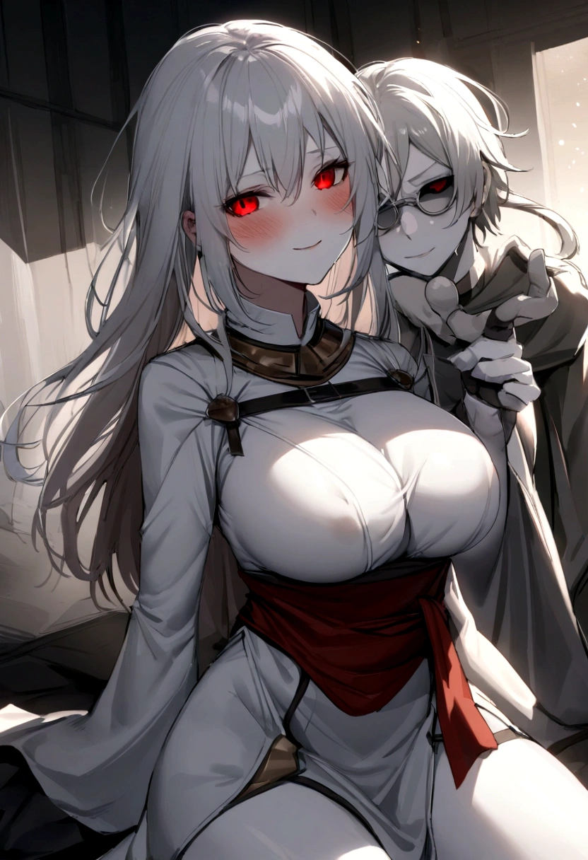 Mashiro, white hair, mittellanges Haar, rote Augen, weniger Ziffern, White skin, farBig skin, farGroße Sklera, schwarze Sklera,
BREAK white kimono, red sash, Herz, big boobs, Dekollete, seitlicher Schlitz, slight smile, Dunst, graue Ziegelmauer, leere Augen, Grusel (theme), halb geschlossene Augen, Blush, schweres Atmen PAUSE (black Mantel, Mantel, offener Mantel:1.1), wariza, Hand auf der eigenen Brust,brust ist nackt,nippel sind sichtbar,Not suitable for work,nackt,big boobs,vegina ist sichtbar
 