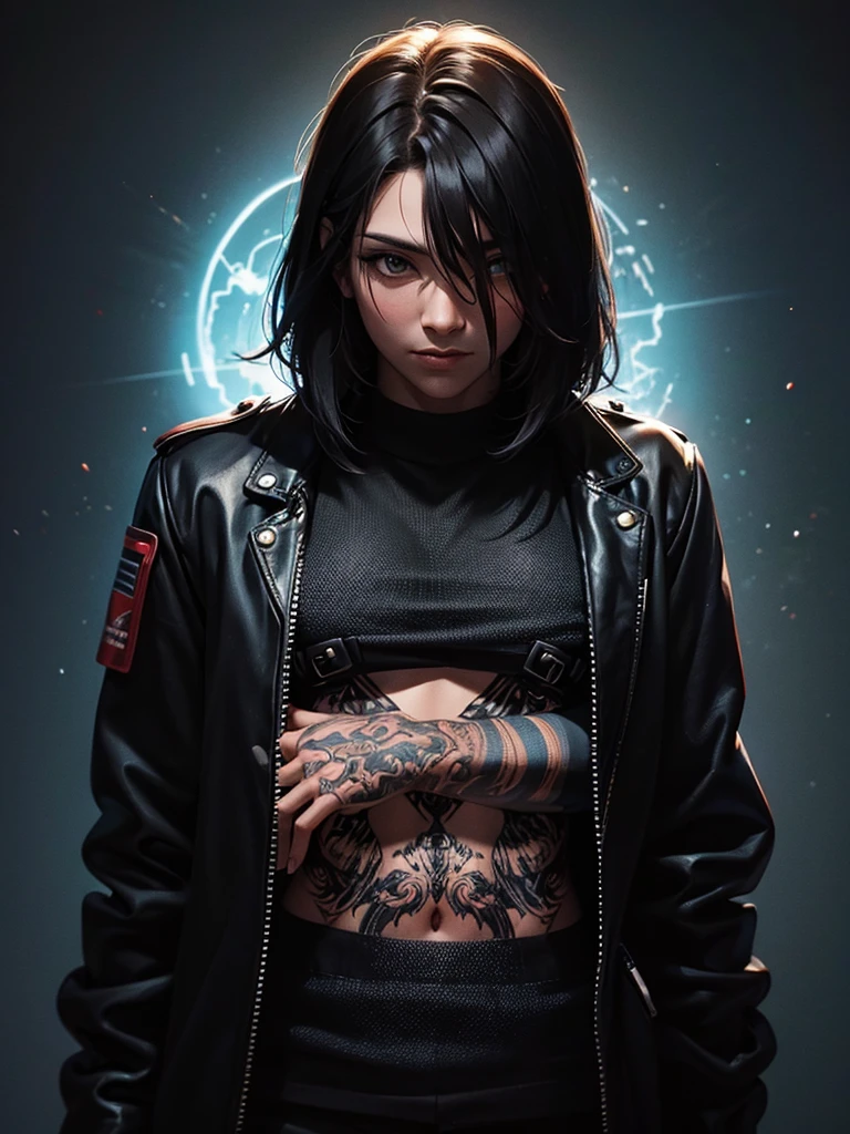 Man, 30 old, leather jacket and black T-short, tattoos , with a bat in his hands, flame