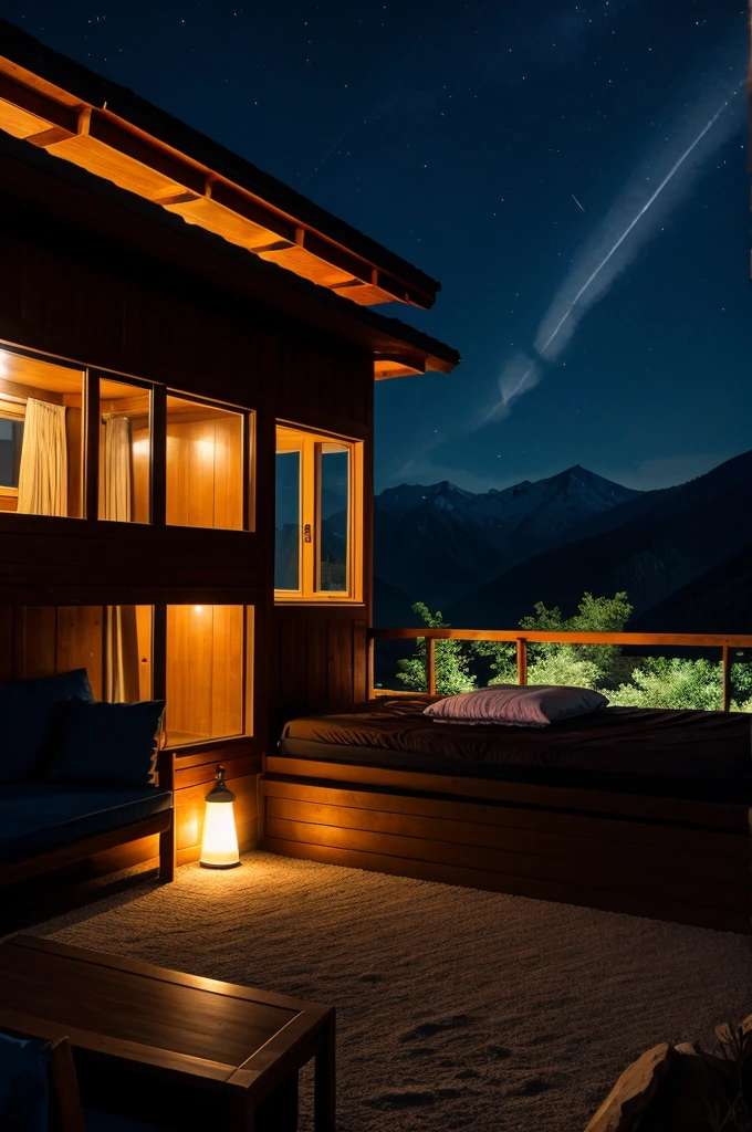 Room in night in mountains