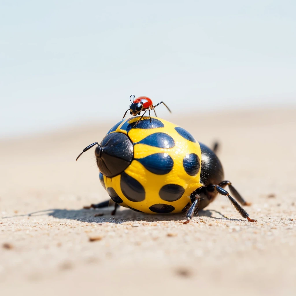 Small Animals, ant mixed with Ladybug, has blue stripes on its body, Grassroots, no background, (has beard), ((no eyes))