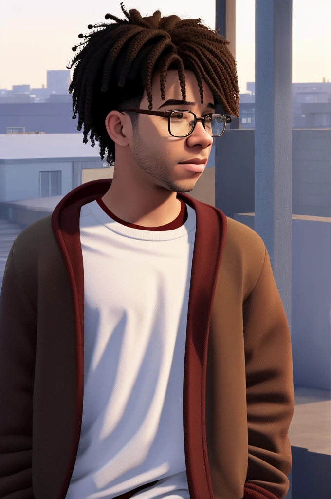 gwven, (ponytail:1.2),score_9, score_8_up, score_8,SVstyle, 18 years old. Resemblance to Richard ayoade but young, casual clothing shoes, light brown jeans. Short low very shirt low hair, Richard Ayoade’s short low curly hair, looks exactly like Richard Ayoade, no glasses, bomber jacket, Jamaican flag in jacket sleeve, male, boy, dark-skinned male , male, brown pants, African-American