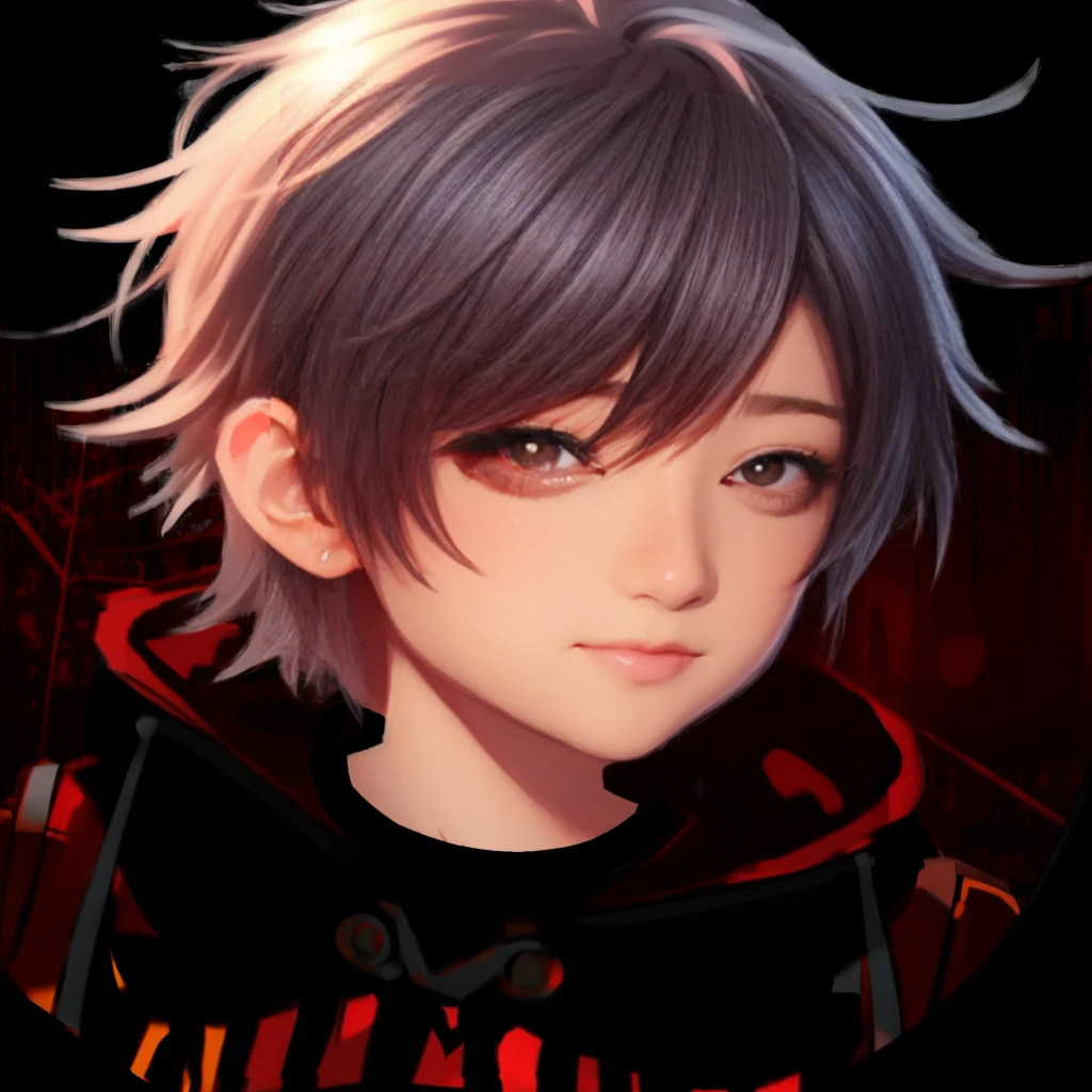 anime boy with short hair and orange eyes in a black and red outfit, smooth anime cg art, anime boy, anime style 4 k, stunning anime face portrait, anime styled digital art, high detailed face anime, anime styled 3d, persona 5 art style wlop, anime style. 8k, anime character portrait, made with anime painter studio