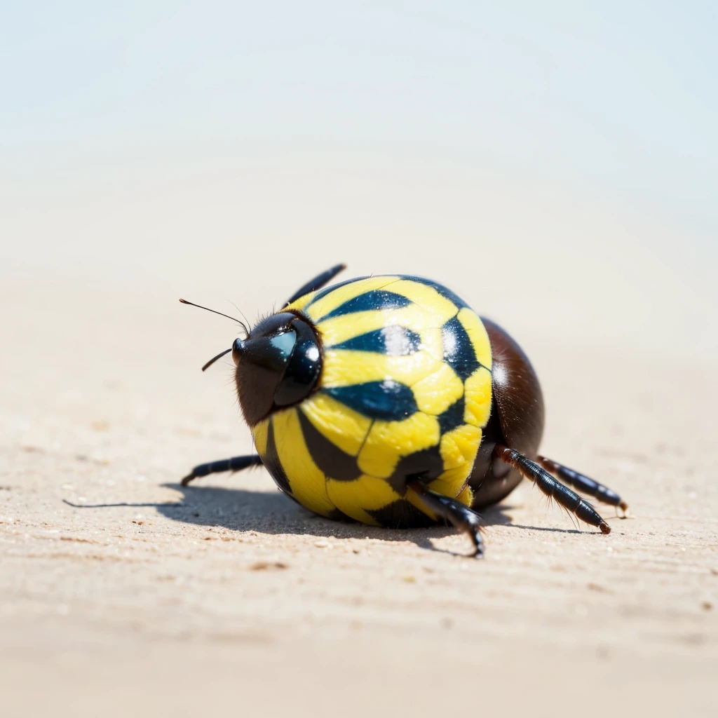 Small Animals, ant mixed with Ladybug, has blue stripes on its body, Grassroots, no background, (has beard), ((no eyes))