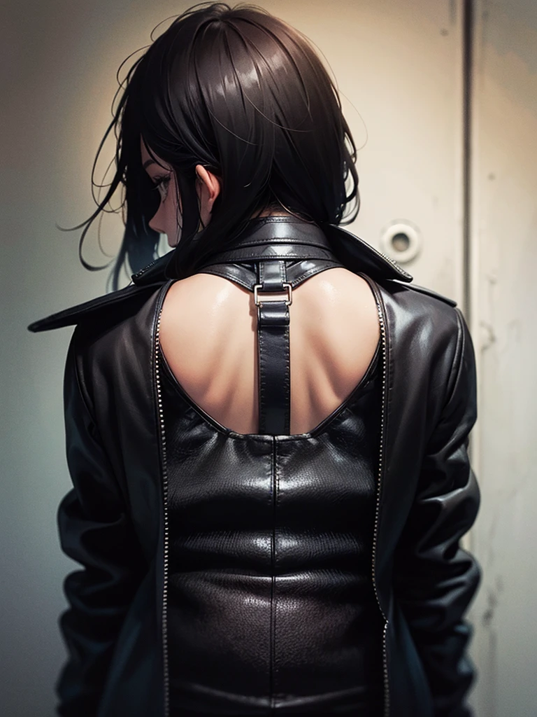 Man, 30 old, leather jacket and black T-short, tattoos , flame 