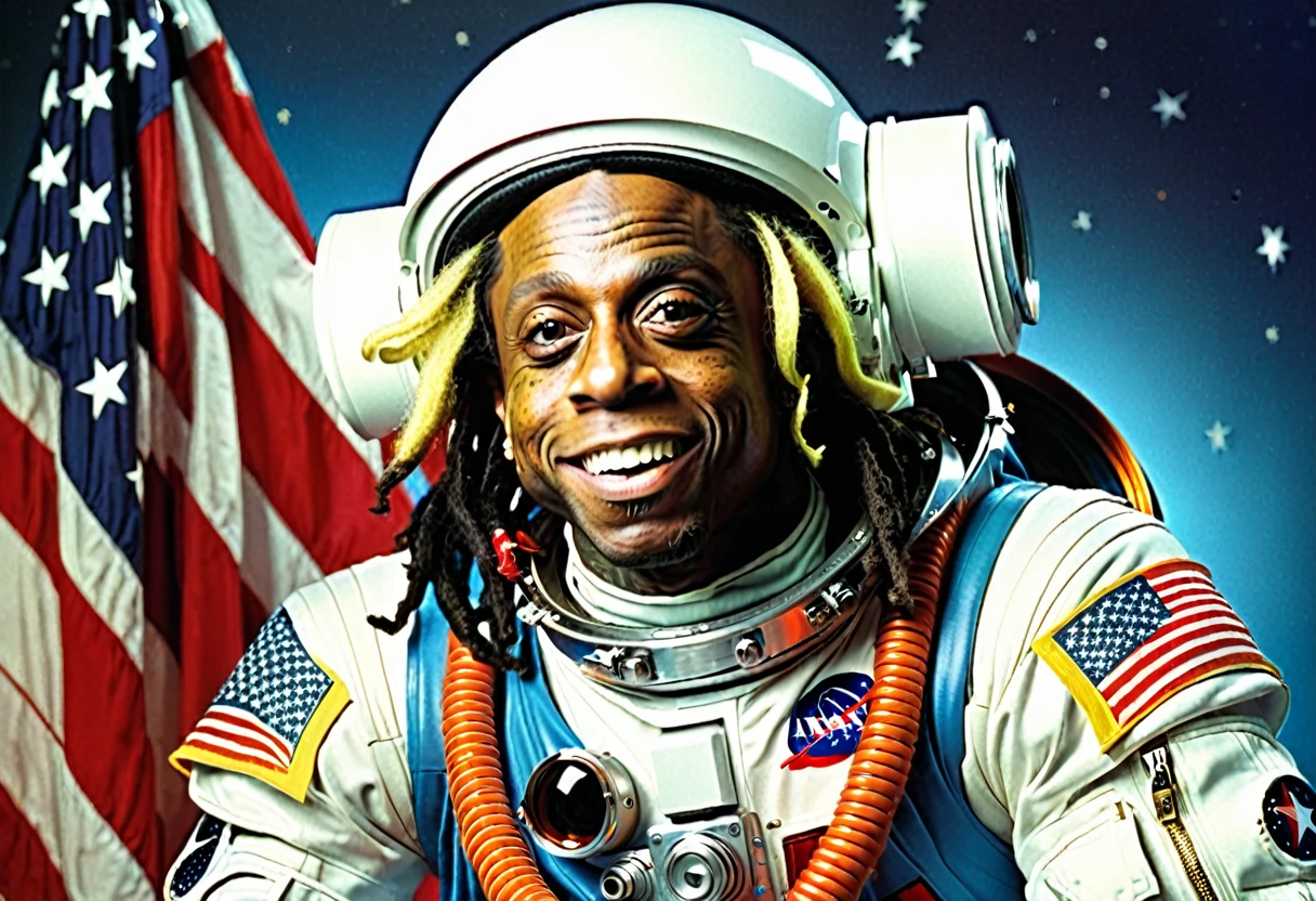1970s photo of "lil wayne" in a spacesuit