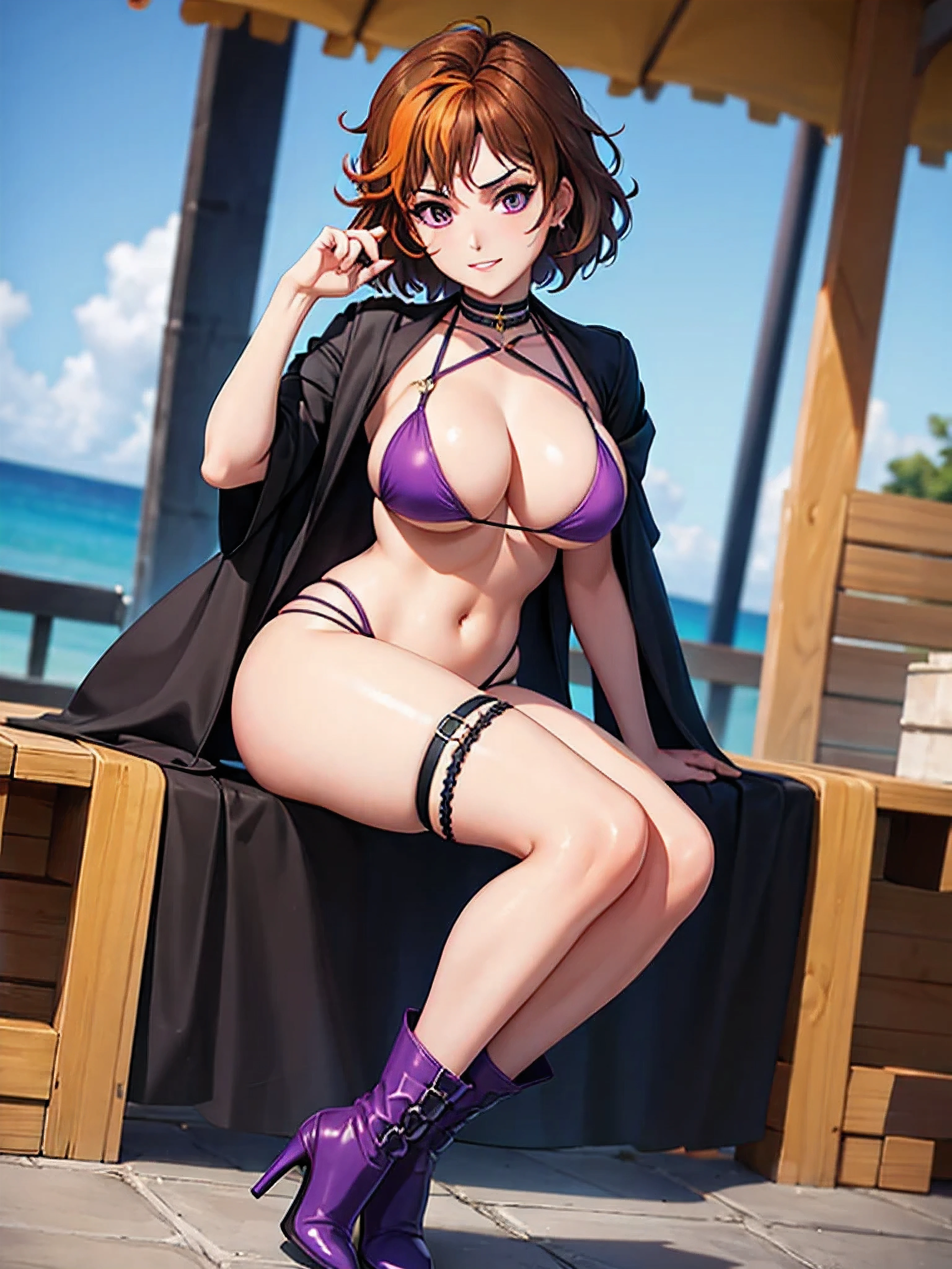 merula, full body, thighs, purple boots high heels, solo girl, medium tits, bikini