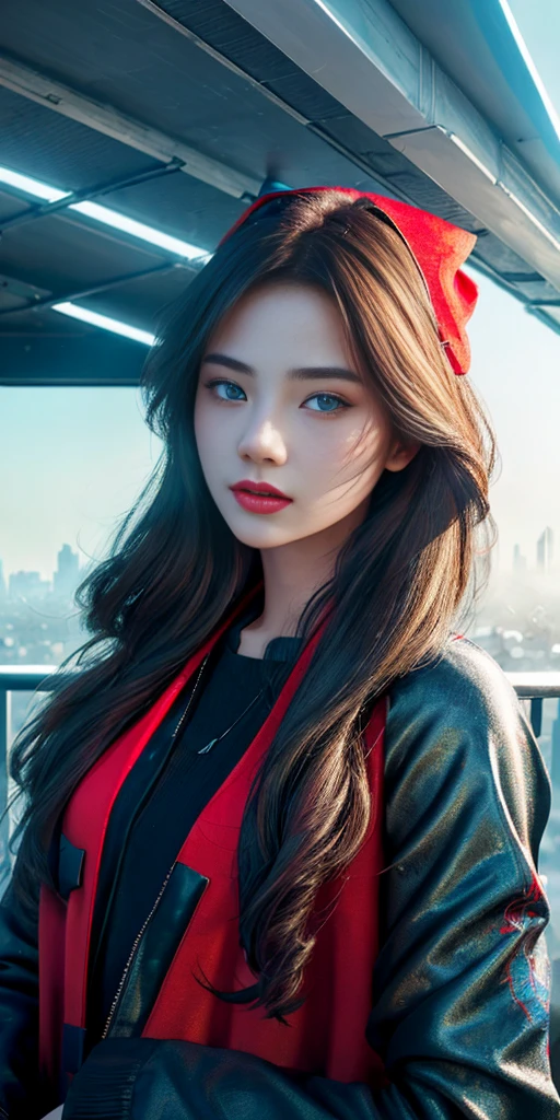 (1girl:1.3), Solo, (((Very detailed face)))), ((Very detailed eyes and face)))), Beautiful detail eyes, Body parts__, Official art, Unified 8k wallpaper, Super detailed, beautiful and beautiful, beautiful, masterpiece, best quality, original, masterpiece, super fine photo, best quality, super high resolution, realistic realism, sunlight, full body portrait, amazing beauty, dynamic pose, delicate face, vibrant eyes, (from the front), She wears Spider-Man suit, red and black color scheme, spider, very detailed city roof background, rooftop, overlooking the city, detailed face, detailed complex busy background, messy, gorgeous, milky white, highly detailed skin, realistic skin details, visible pores, clear focus, volumetric fog, 8k uhd, DSLR, high quality, film grain, fair skin, photo realism, lomography, futuristic dystopian megalopolis, translucent