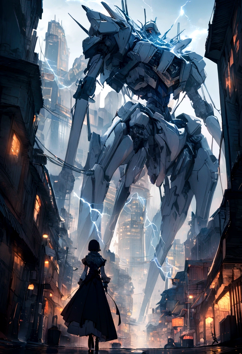 Giant robot stilt sucking electricity from the city