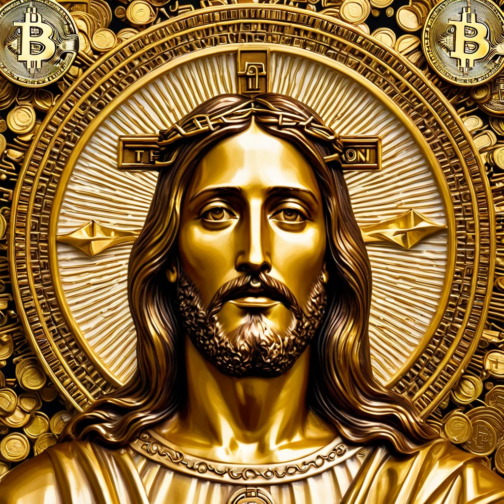 arte surrealismo Jesus dourado bitcoin
