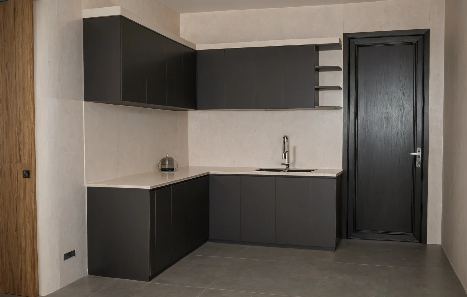 Raw photo,Masterpiece, high quality, best quality, authentic, super detail, interior, indoors, kitchen room style modern, minimalist line, daylight, aiaigroup
