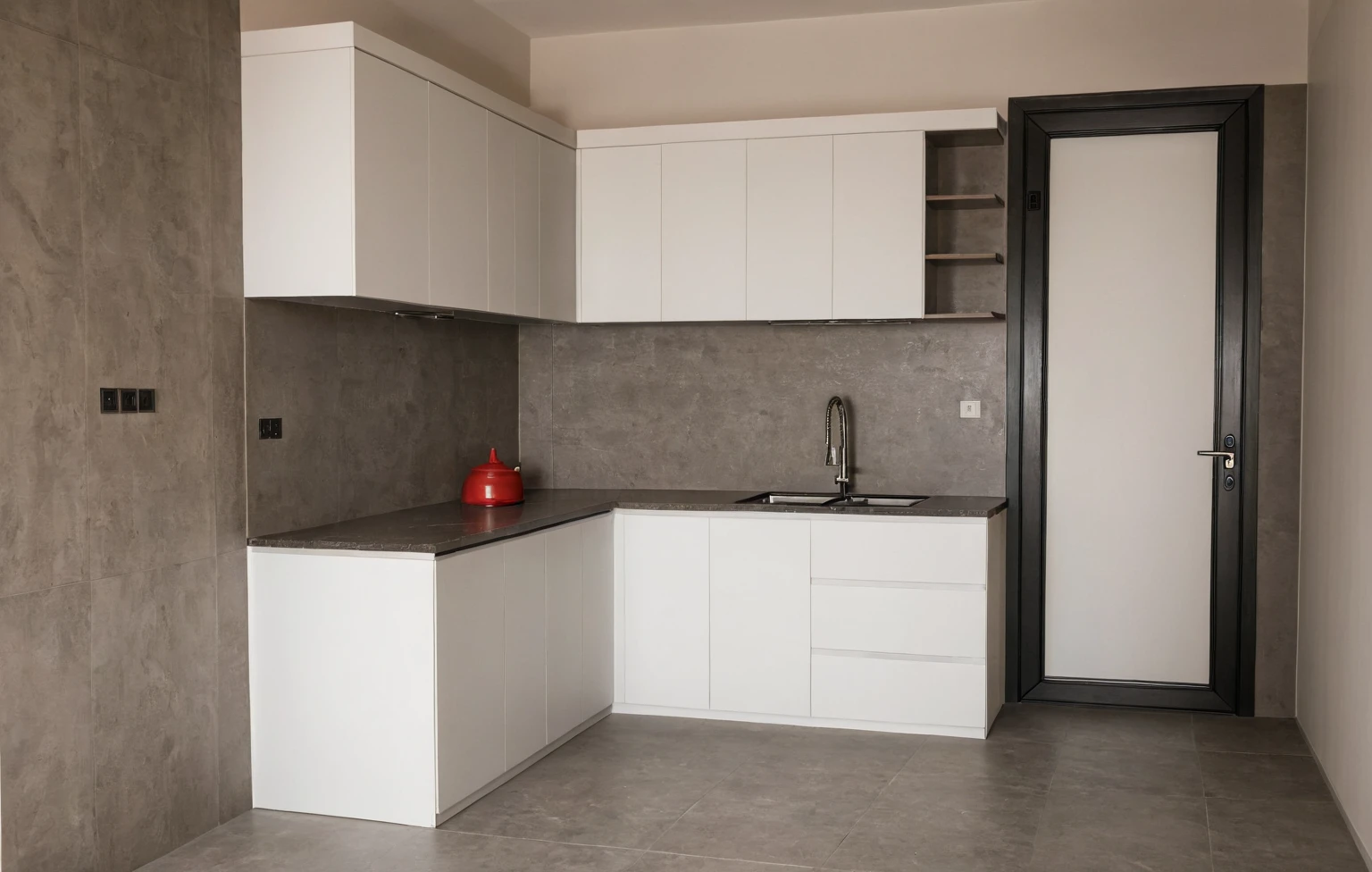 Raw photo,Masterpiece, high quality, best quality, authentic, super detail, interior, indoors, kitchen room style modern, minimalist line, daylight, aiaigroup
