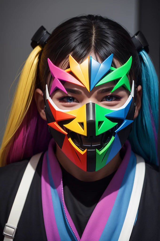 A person wearing the rainbow x purge mask from roblox