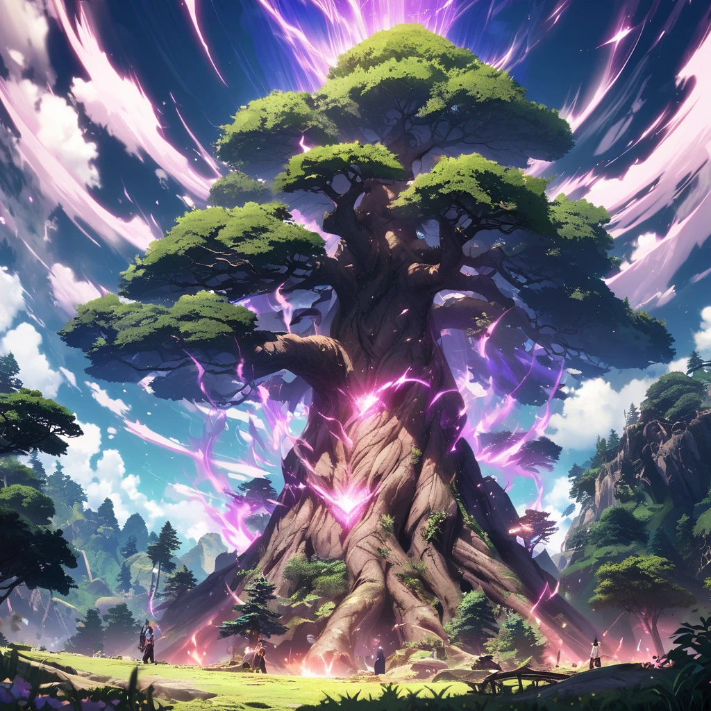 old tree, giant tree, spectacler, sky, paradise, aura, purple