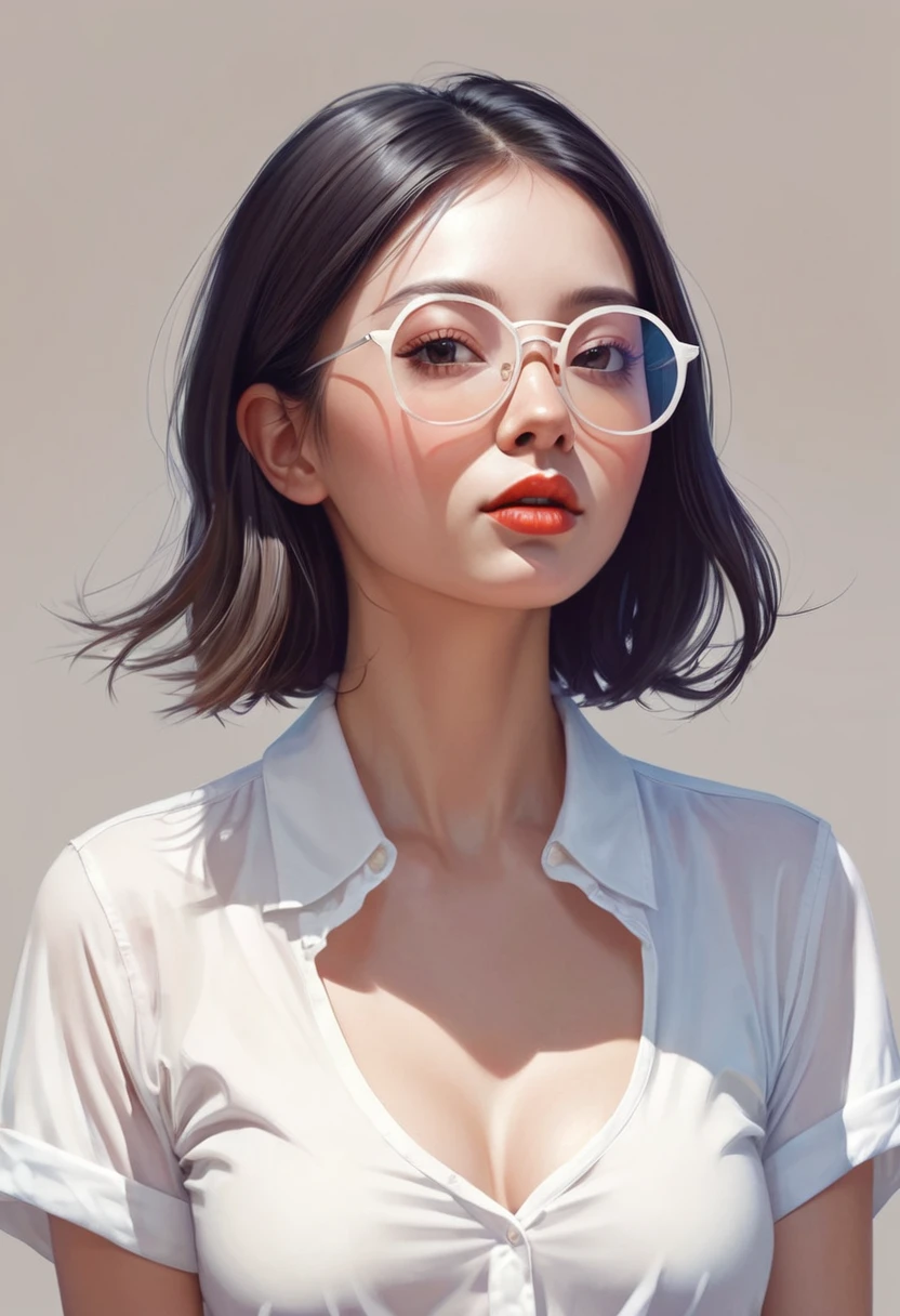 un primer plano de una mujer con gafas de sol y una camisa blanca, in digital illustration style, awesome digital illustration, exquisite digital illustration, estilo artgerm, artista grafico artgerm, pintura digital brillante, estilo artgerm, Lois van Baarle y Rossdraws, tendencia en artstration, artgerm y lois van baarle, beautiful digital illustration