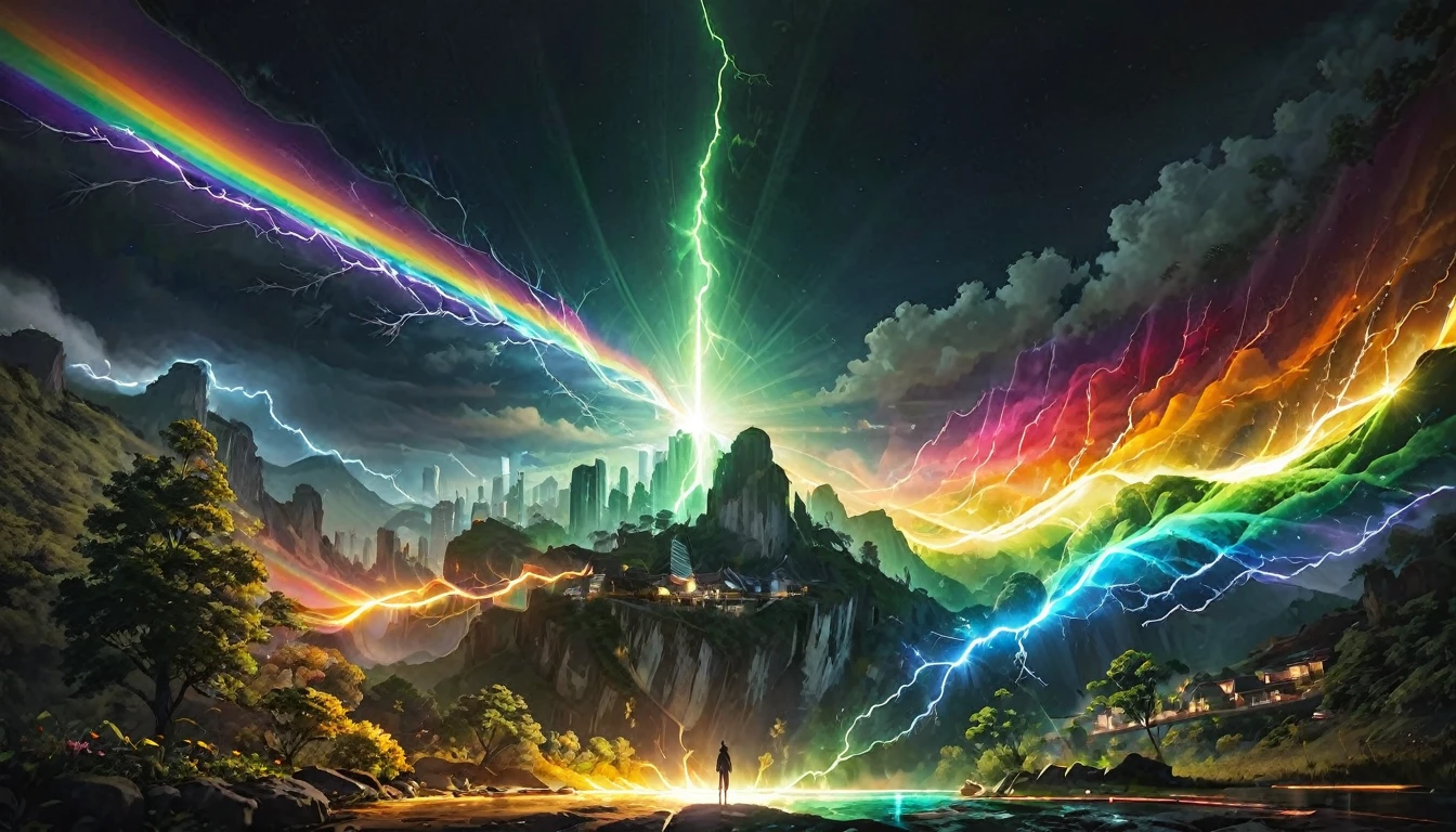 Zion National Park, (Warm Light: 1.2), Light, Lots of green and orange, Intricate details, Volumetric Lightning Break (masterpiece: 1.2), (Highest quality), 4K, Very detailed, (moving composition: 1.4), Rich color and detail, (Rainbow colors: 1.2), (Shine, Atmospheric lighting), dream-like, magic, (alone: 1.2),Chill,Electro,Chillout,
